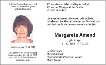 Traueranzeige von Margarete Amend von  Gießener Anzeiger