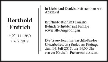 Traueranzeige von Berthold Entrich von  Gießener Anzeiger
