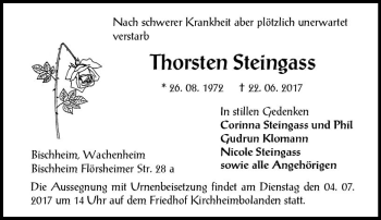 Traueranzeige von Thorsten Steingass von Trauerportal Rhein Main Presse
