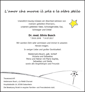 Traueranzeige von Silvio Busch von Trauerportal Rhein Main Presse