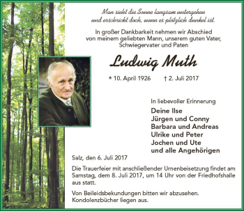 Traueranzeige von Ludwig Muth von VRM Trauer