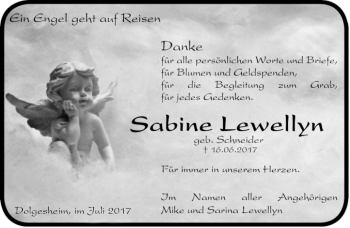Traueranzeige von Sabine Lewellyn von Trauerportal Rhein Main Presse