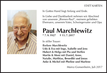 Traueranzeige von Paul Marchlewitz von Trauerportal Rhein Main Presse