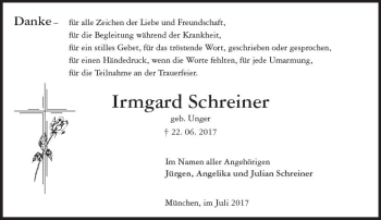 Traueranzeige von Irmgard Schreiner von Trauerportal Rhein Main Presse