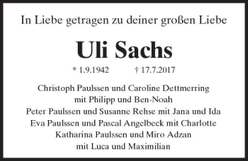Traueranzeige von Ulrich Sachs von Trauerportal Echo Online