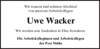 Traueranzeige von Uwe Wacker von  Kreisanzeiger