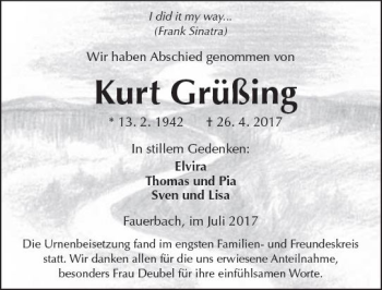 Traueranzeige von Kurt Grüßing von  Kreisanzeiger