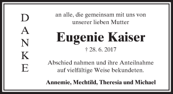 Traueranzeige von Eugenie Kaiser von  Camberger Anzeiger