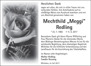 Traueranzeige von Mechthild Redling von  Kreisanzeiger