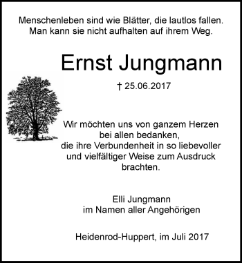 Traueranzeige von Ernst Jungmann von Trauerportal Rhein Main Presse