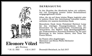 Traueranzeige von Eleonore Völzel von  Gießener Anzeiger