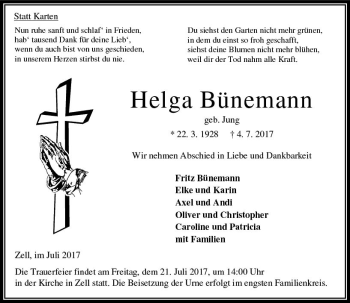Traueranzeige von Helga Bünemann von VRM Trauer