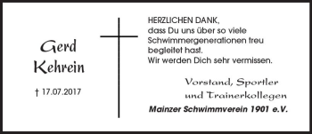 Traueranzeige von Gerd Kehrein von Trauerportal Rhein Main Presse