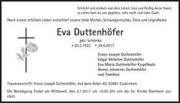 Traueranzeige von Eva Duttenhöfer von Trauerportal Rhein Main Presse
