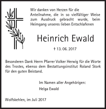 Traueranzeige von Heinrich Ewald von Trauerportal Echo Online
