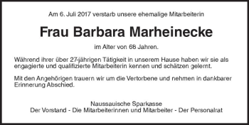 Traueranzeige von Barbara Marheinecke von Trauerportal Rhein Main Presse