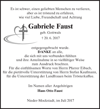 Traueranzeige von Gabriele Faust von  Kreisanzeiger