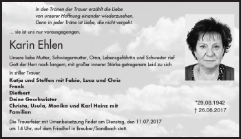 Traueranzeige von Karin Ehlen von Trauerportal Echo Online