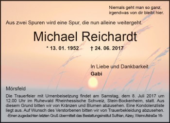 Traueranzeige von Michael Reichardt von Trauerportal Rhein Main Presse