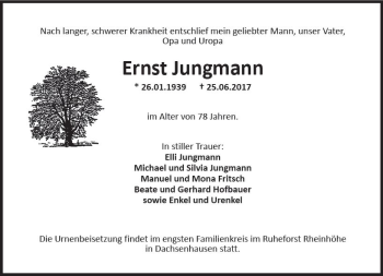 Traueranzeige von Ernst Jungmann von Trauerportal Rhein Main Presse