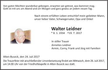 Traueranzeige von Walter Leidner von  Gießener Anzeiger