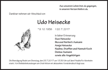 Traueranzeige von Udo Heisecke von Trauerportal Rhein Main Presse