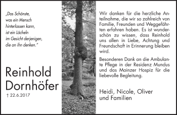 Traueranzeige von Reinhold Dornhöfer von Trauerportal Rhein Main Presse