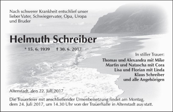 Traueranzeige von Helmuth Schreiber von  Kreisanzeiger