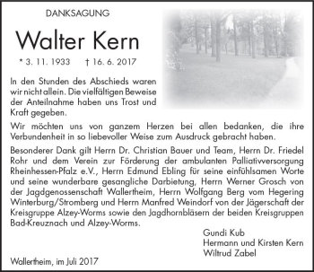 Traueranzeige von Walter Kern von Trauerportal Rhein Main Presse