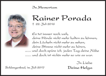 Traueranzeige von Rainer Porada von Trauerportal Rhein Main Presse