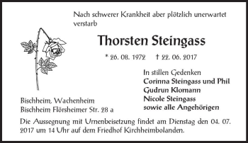 Traueranzeige von Thorsten Steingass von Trauerportal Rhein Main Presse
