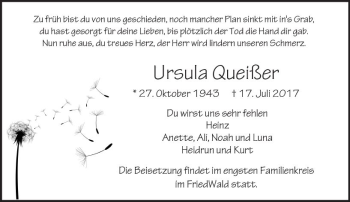 Traueranzeige von Ursula Queißer von  Usinger Anzeiger