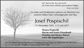 Traueranzeige von Josef Pospischil von Trauerportal Rhein Main Presse