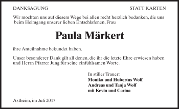 Traueranzeige von Paula Märkert von Trauerportal Rhein Main Presse