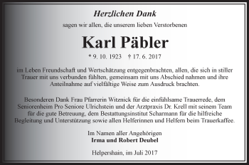 Traueranzeige von Karl Päbler von VRM Trauer