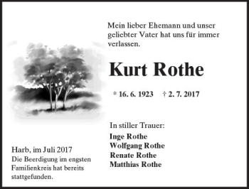 Traueranzeige von Kurt Rothe von  Gießener Anzeiger