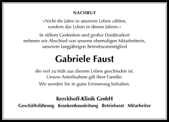 Traueranzeige von Gabriele Faust von  Kreisanzeiger