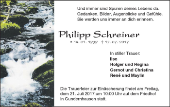 Traueranzeige von Phillip Schreiner von Trauerportal Echo Online