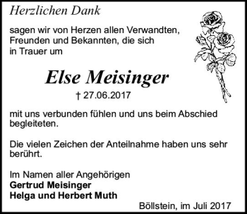 Traueranzeige von Else Meisinger von Trauerportal Echo Online