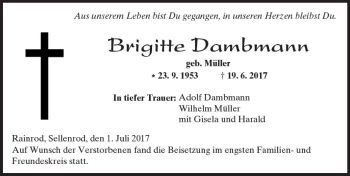 Traueranzeige von Brigitte Dambmann von  Kreisanzeiger