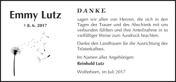 Traueranzeige von Emmy Lutz von  Kreisanzeiger