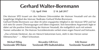 Traueranzeige von Gerhard Walter-Bornmann von Trauerportal Rhein Main Presse