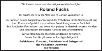 Traueranzeige von Roland Fuchs von Trauerportal Echo Online