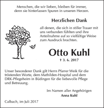 Traueranzeige von Otto Kuhl von  Kreisanzeiger