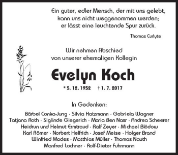Traueranzeige von Evelyn Koch von Trauerportal Rhein Main Presse