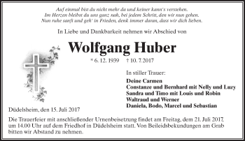 Traueranzeige von Wolfgang Huber von  Kreisanzeiger