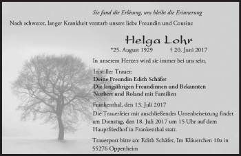 Traueranzeige von Helga Lohr von Trauerportal Rhein Main Presse