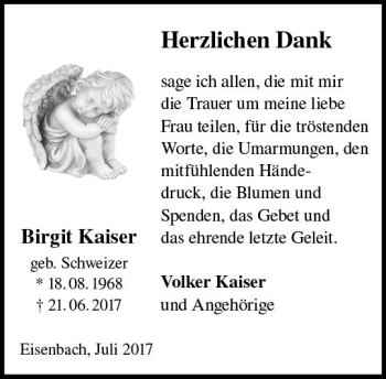 Traueranzeige von Birgit Kaiser von  Camberger Anzeiger