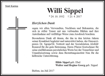Traueranzeige von Willi Sippe von VRM Trauer