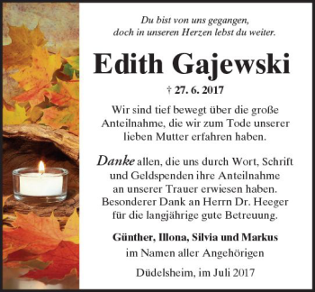 Traueranzeige von Edith Gajewski von  Kreisanzeiger